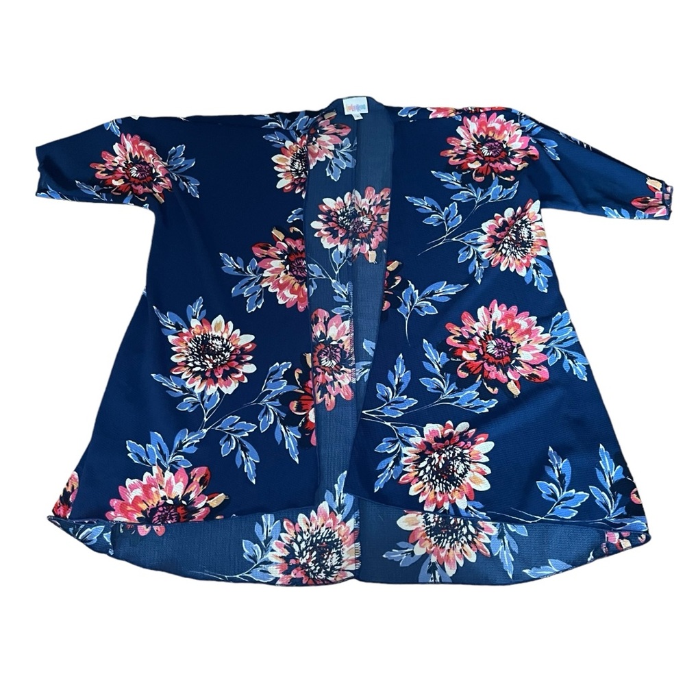 LuLaRoe Kids Size 3 Bianka Kimono Cardigan Navy Blue Pink Flowers Floral Coverup